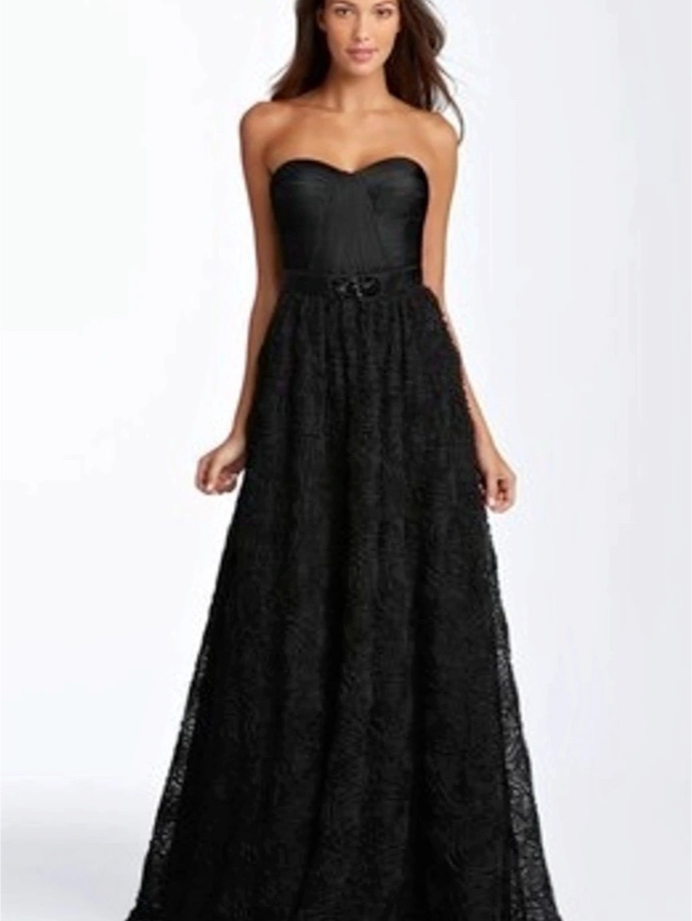 Adrianna Papell Black Floral Lace Maxi Dress Size 4 Like New